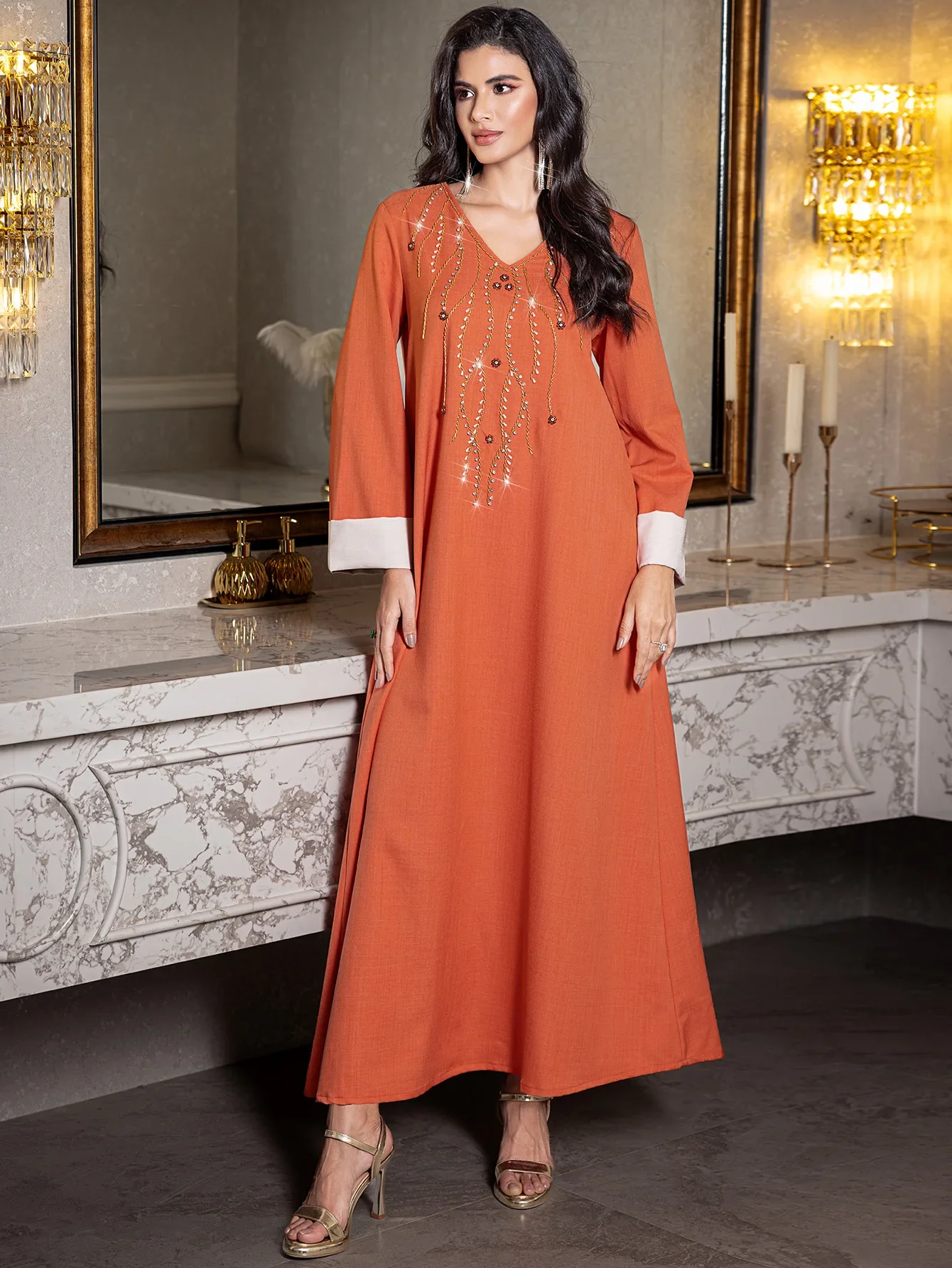 Abaya-Robe élégante à manches longues pour femmes, vêtements islamiques, caftan saoudien - image de produit 0