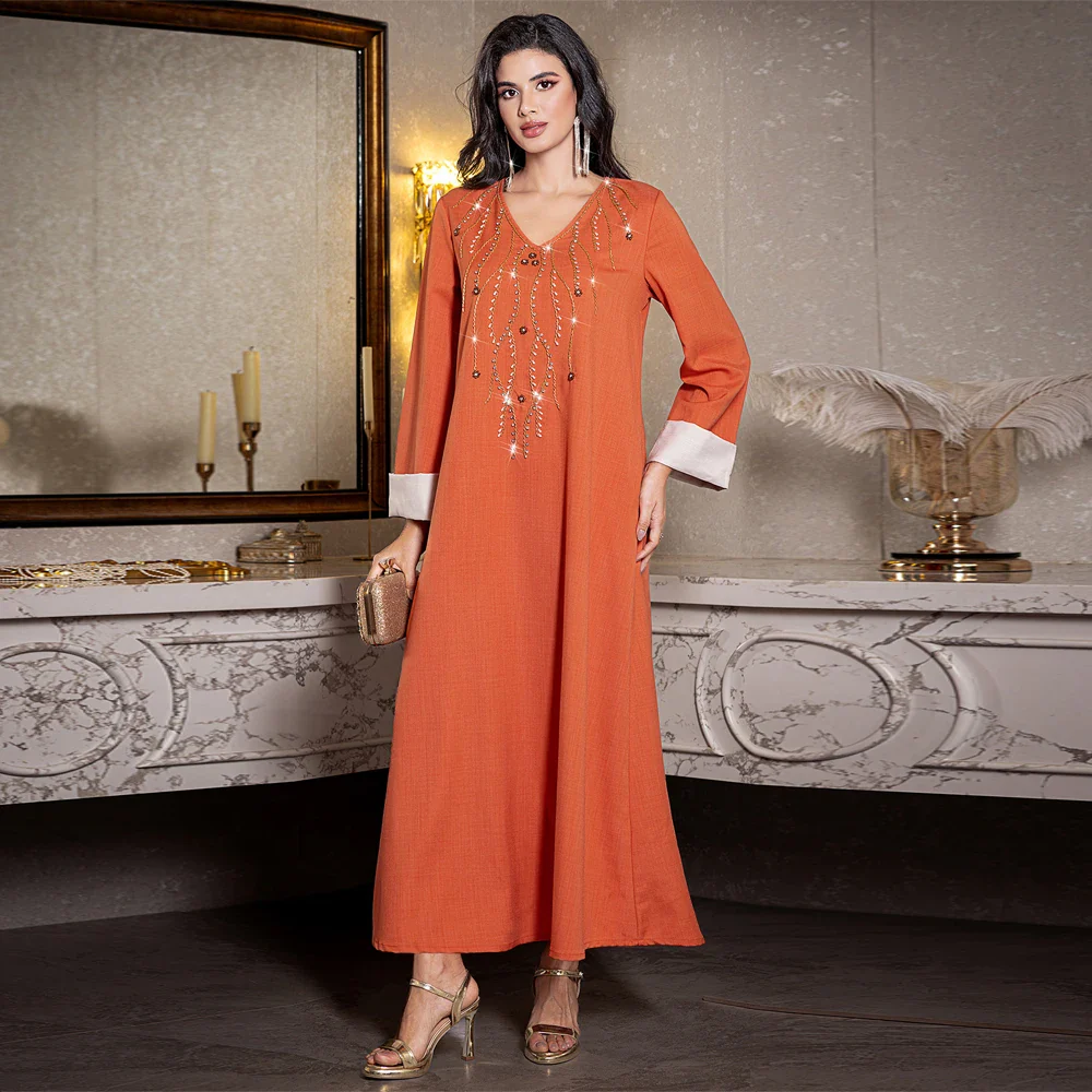 Abaya-Robe élégante à manches longues pour femmes, vêtements islamiques, caftan saoudien - image de produit 4