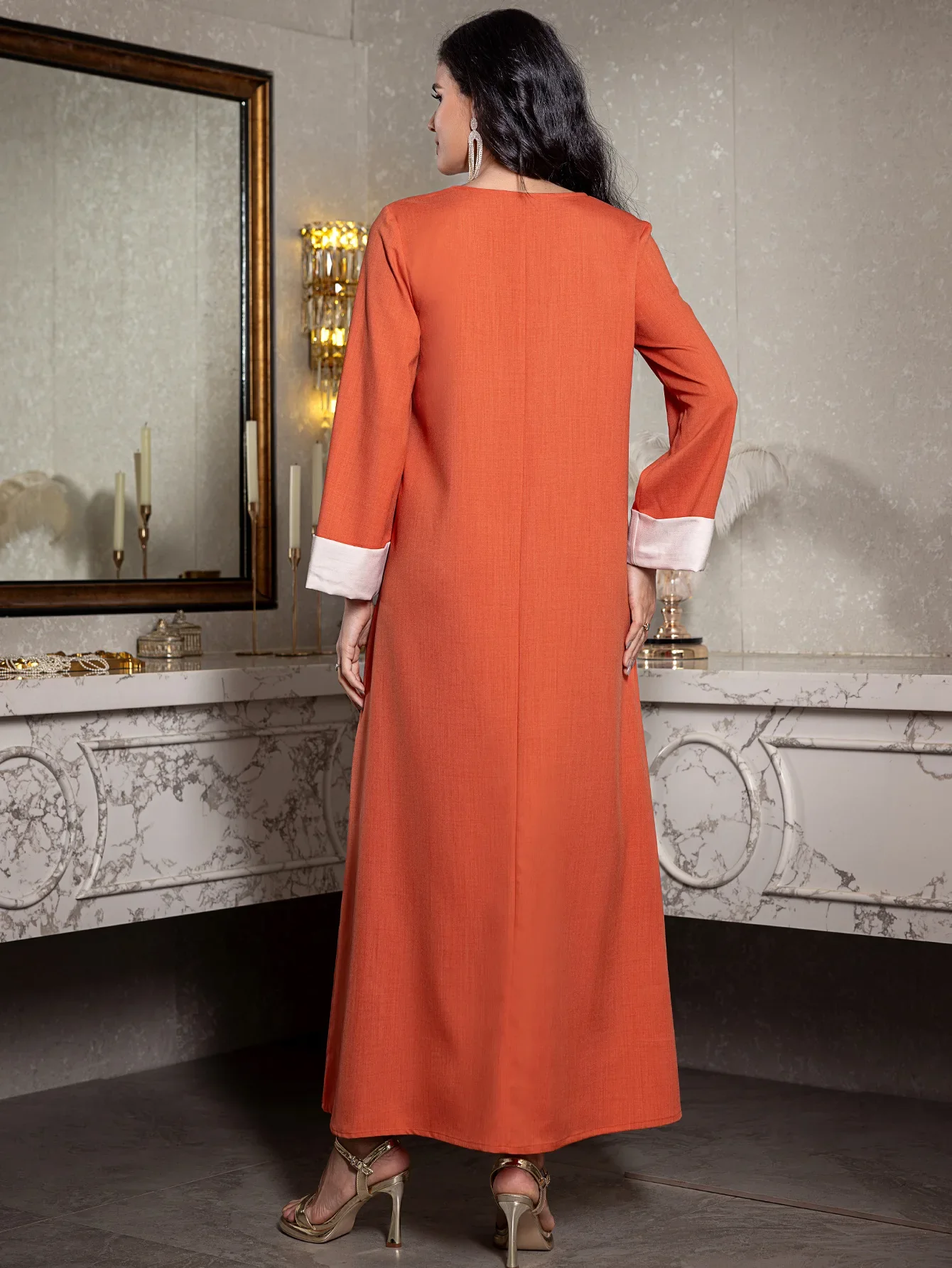 Abaya-Robe élégante à manches longues pour femmes, vêtements islamiques, caftan saoudien - image de produit 3
