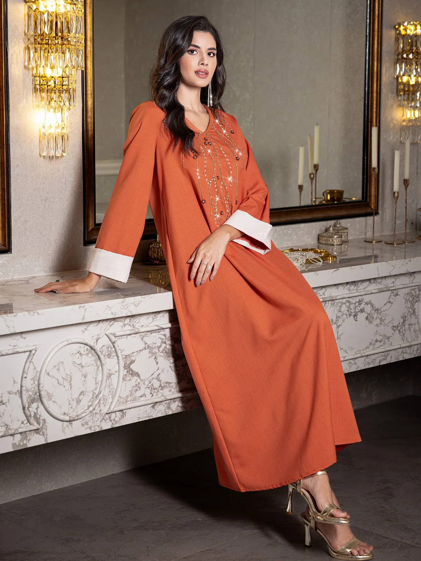 Abaya-Robe élégante à manches longues pour femmes, vêtements islamiques, caftan saoudien - image de produit 2