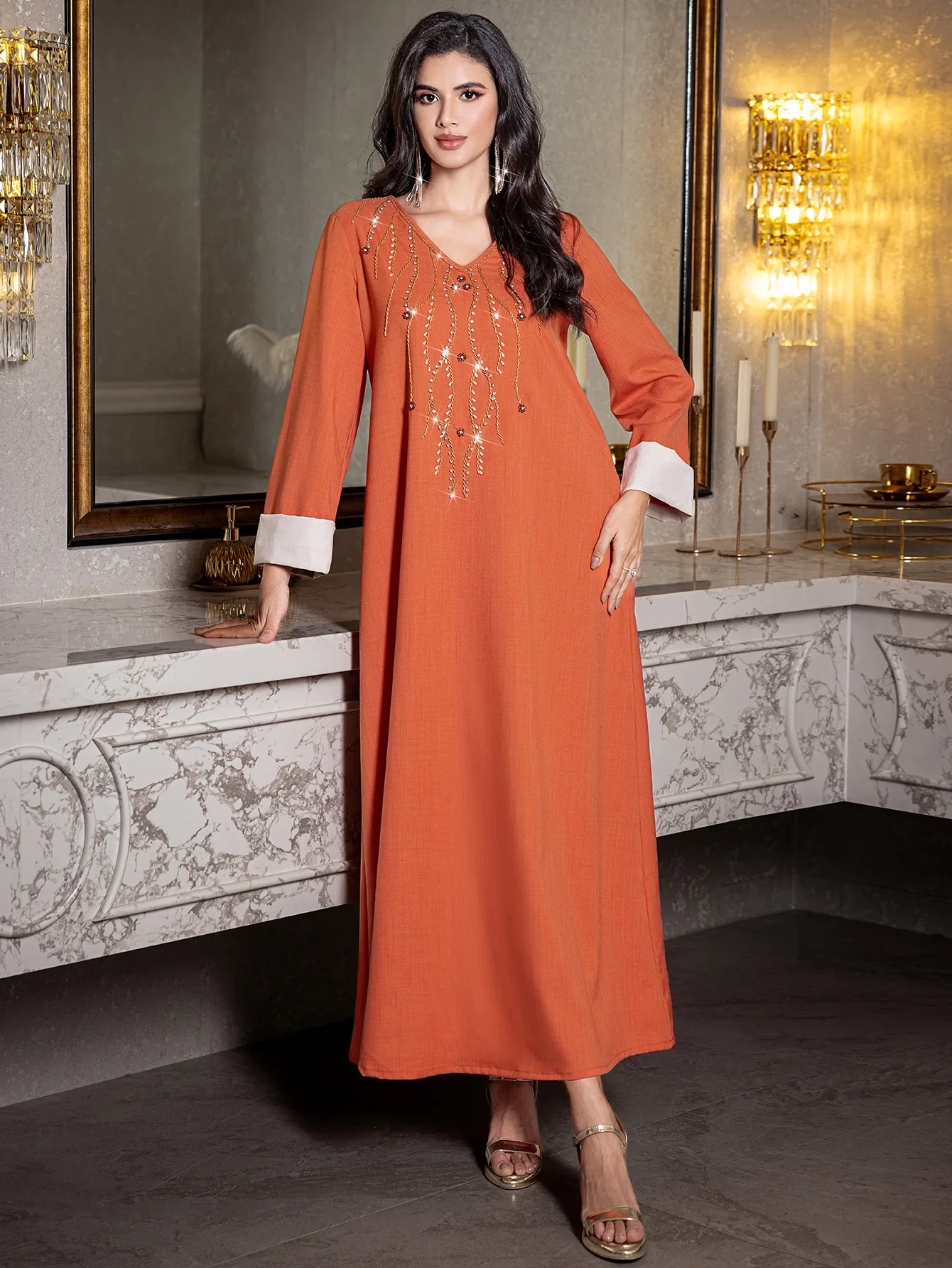 Abaya-Robe élégante à manches longues pour femmes, vêtements islamiques, caftan saoudien - image de produit 1