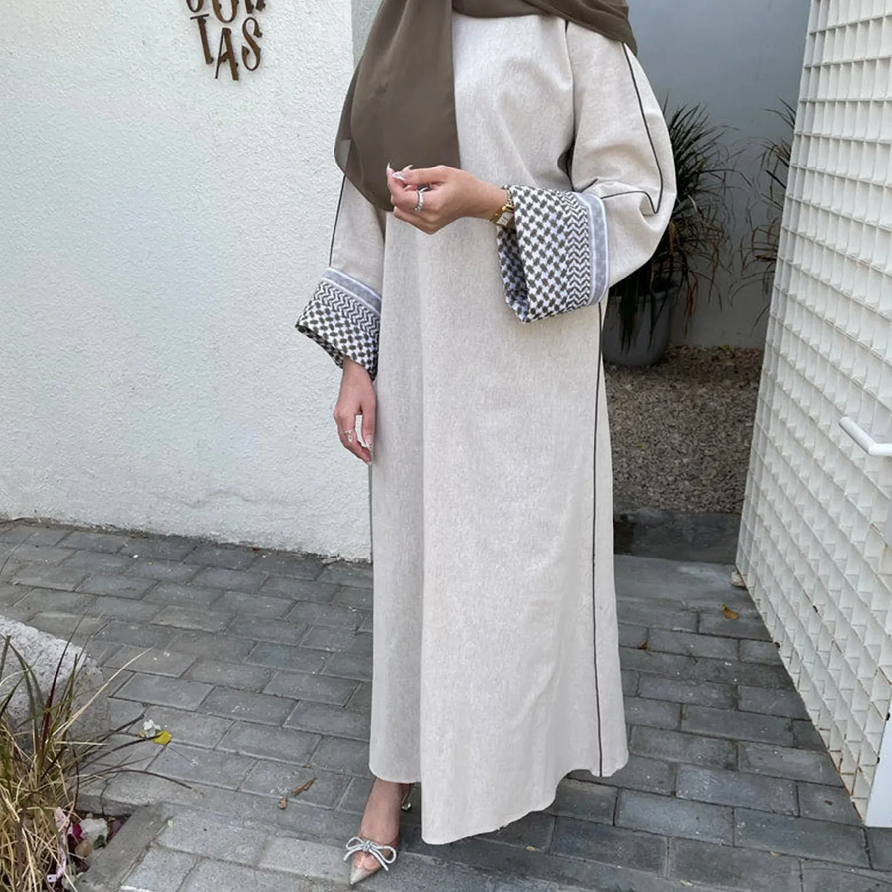 Robe Abaya en lin de coton pour femme - image de produit 1