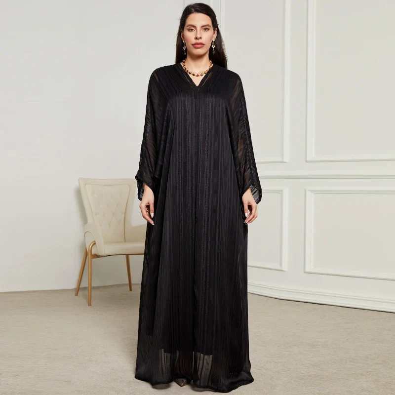 Ensemble abaya dubaï chic, manches brillantes, robe soirée - Modeste loungewear - image de produit 2