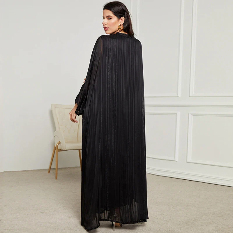 Ensemble abaya dubaï chic, manches brillantes, robe soirée - Modeste loungewear - image de produit 3