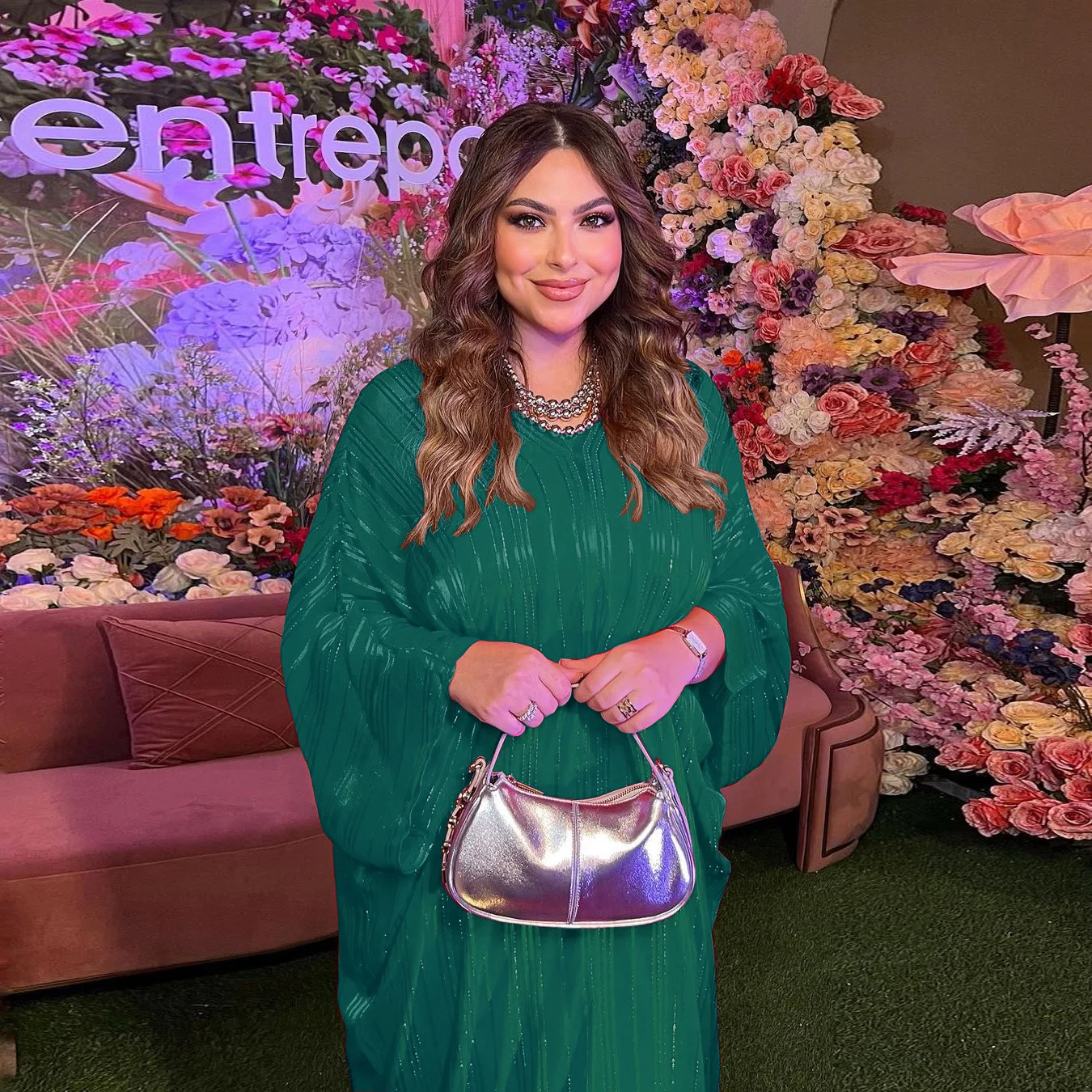 Ensemble abaya dubaï chic, manches brillantes, robe soirée - Modeste loungewear - image de produit 7