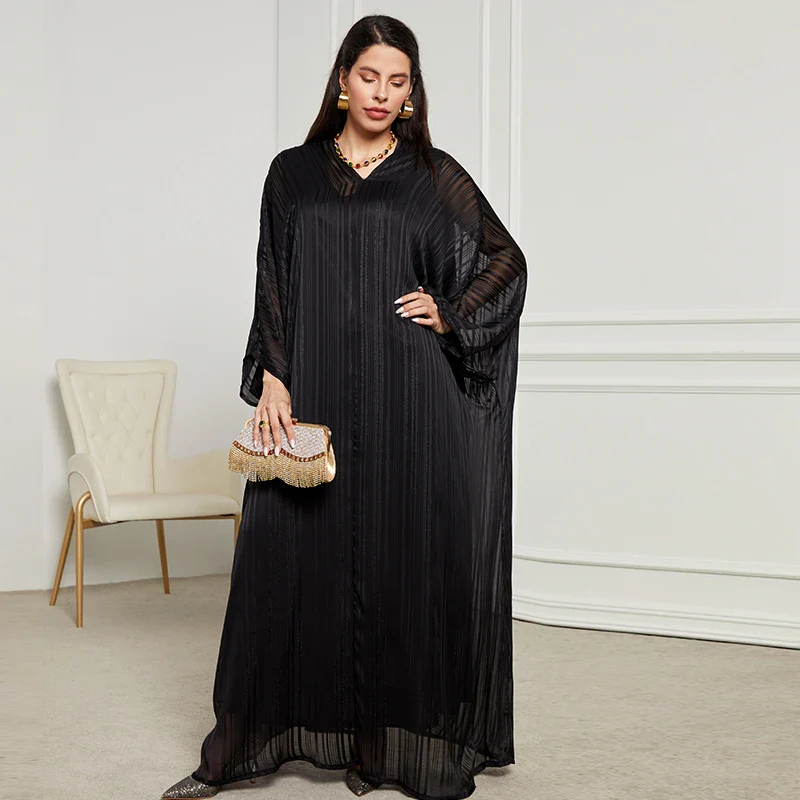 Ensemble abaya dubaï chic, manches brillantes, robe soirée - Modeste loungewear - image de produit 1