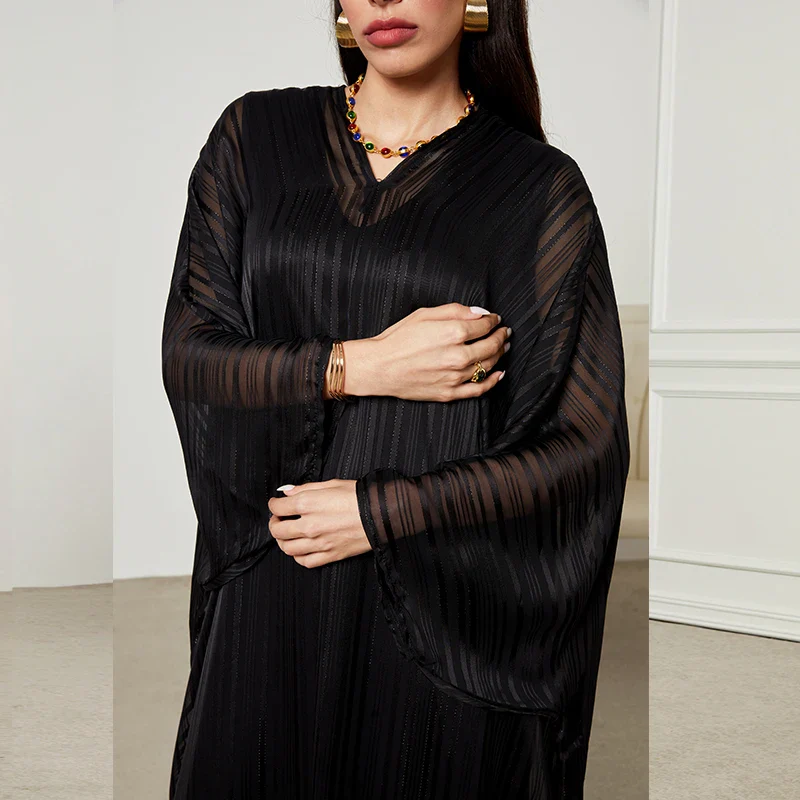 Ensemble abaya dubaï chic, manches brillantes, robe soirée - Modeste loungewear - image de produit 6